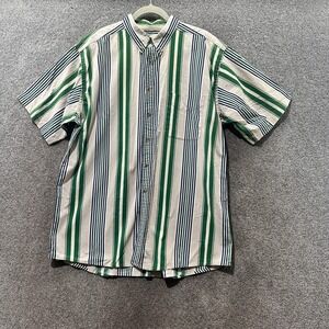 VTG Links Edition Button Up Shirt Men XL Retro Striped Short‎ Sleeve Cotton